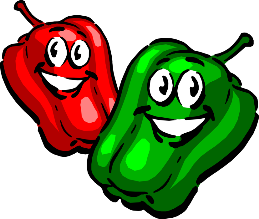 Vector Illustration of Anthropomorphic Green and Red Capsicum Bell Peppers