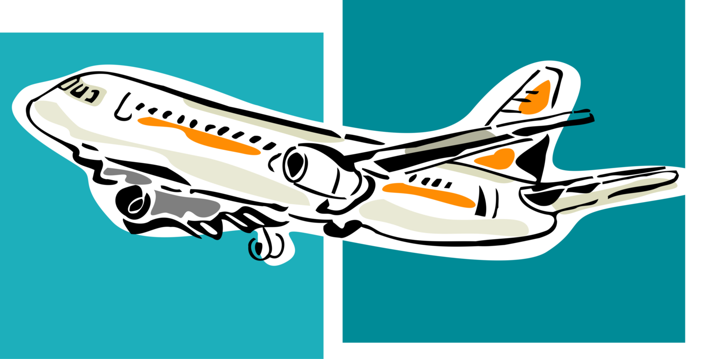Vector Illustration of Air Transportation Passenger Jet Airplane Airliner Takes Off