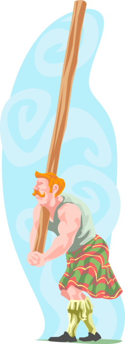 Vector Illustration of Highland Scottish and Celtic Culture Strongman Caber Toss by Tosser or Thrower