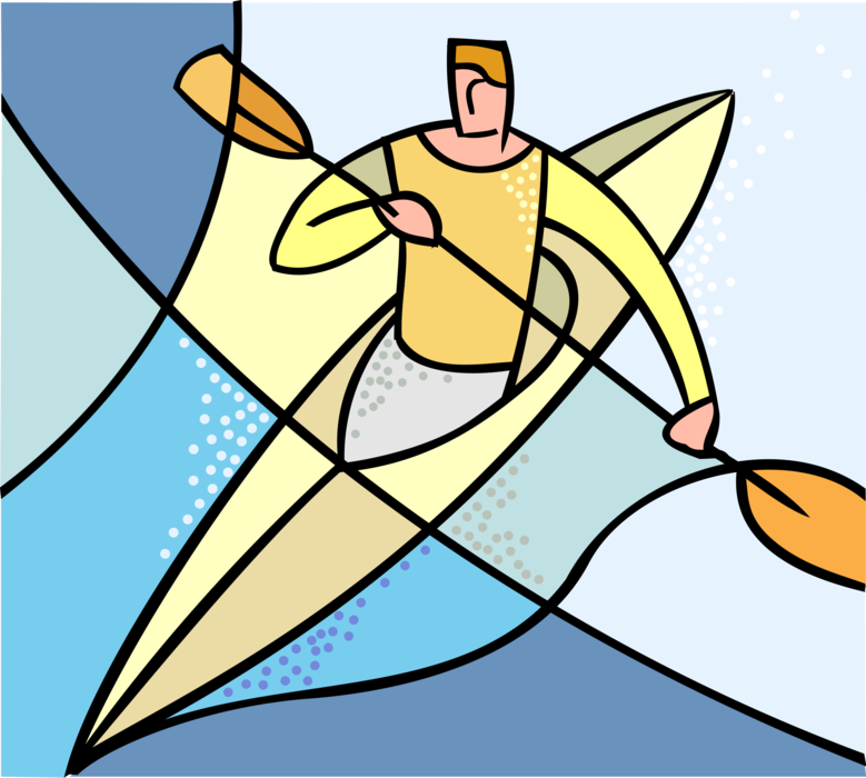 Vector Illustration of Kayaker in Kayak Kayaking with Paddle on Water