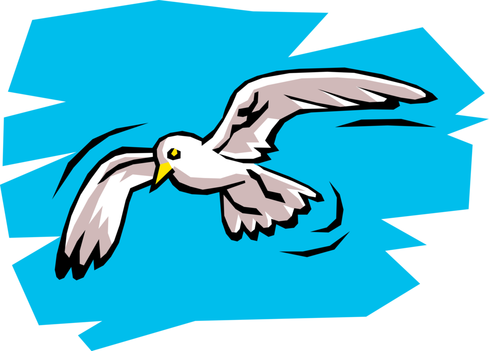 Vector Illustration of Seabird Gull Bird or Seagull in Flight