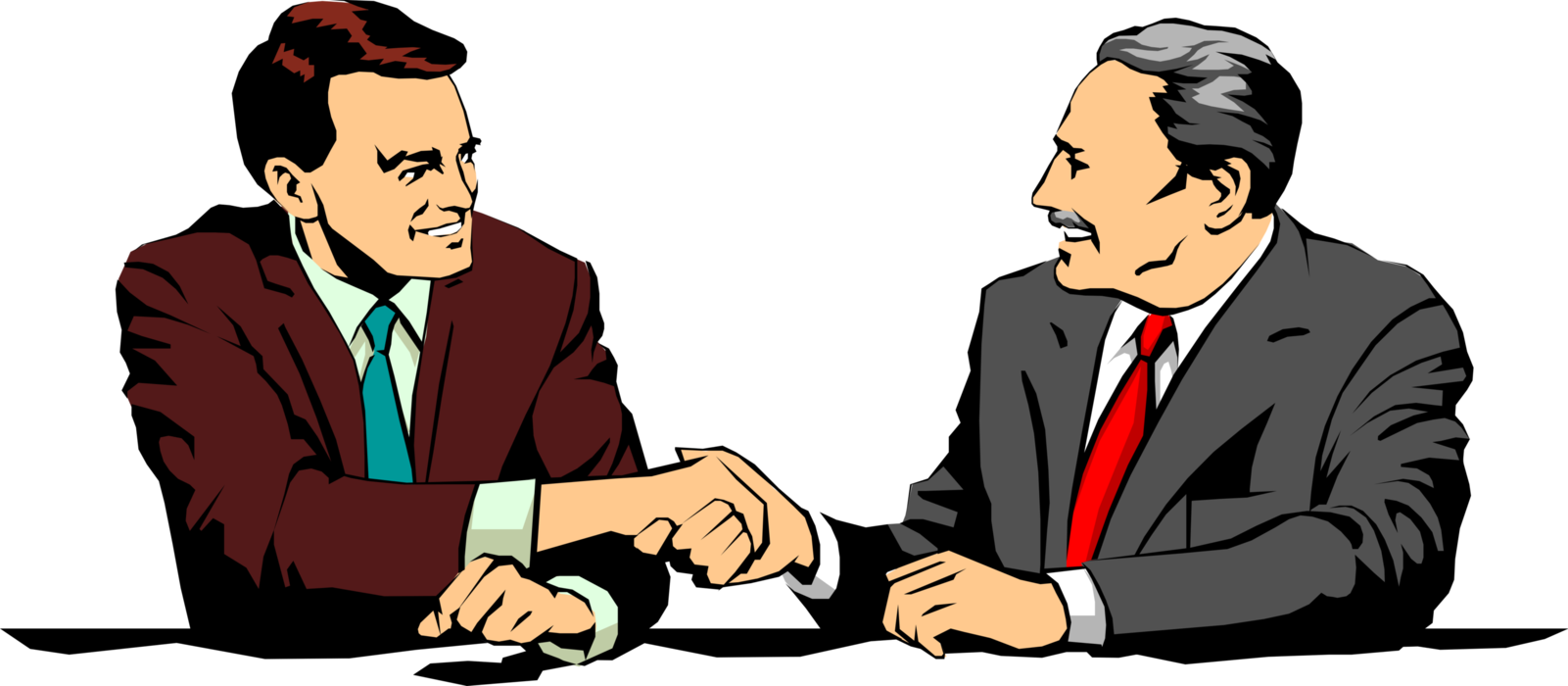 Vector Illustration of Sales Meeting Ends with Handshake and Agreement