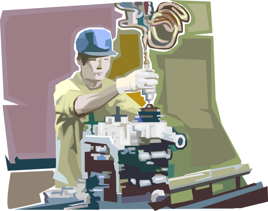 Vector Illustration of Assembly Line Factory Worker in Manufacturing Process