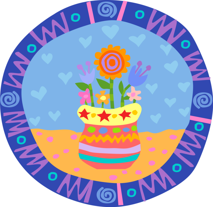 Vector Illustration of Summer Flowers in Pretty Vase