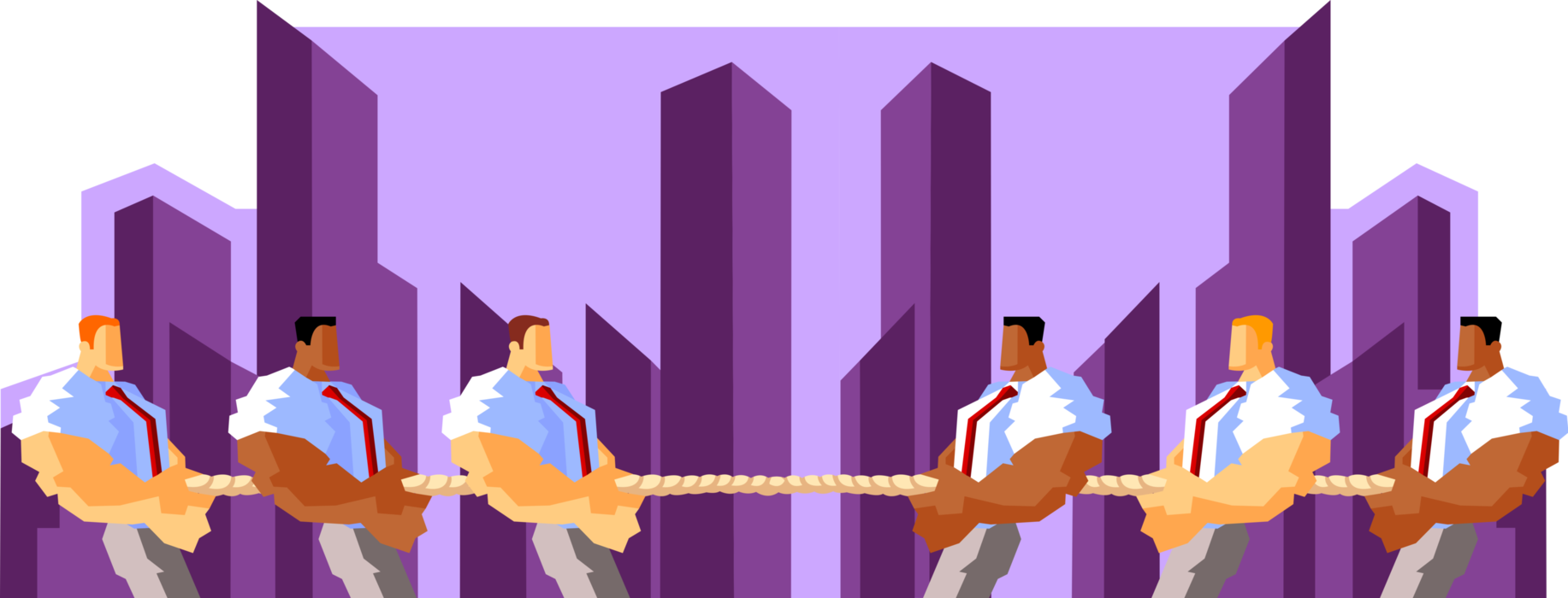 Vector Illustration of Powerful Businessman with Jacked Biceps and Forearms in Competitive Tug-of-War