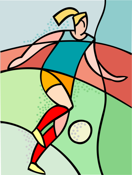 Vector Illustration of Sport of Soccer Football Player Dribbling Ball
