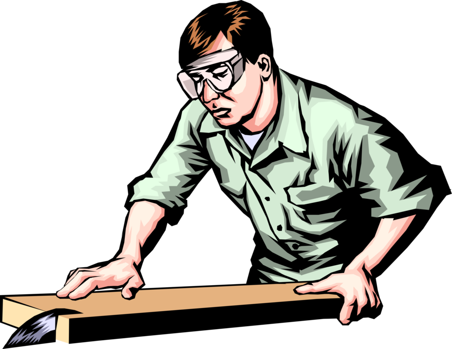 Vector Illustration of Carpenter Working with Table Saw