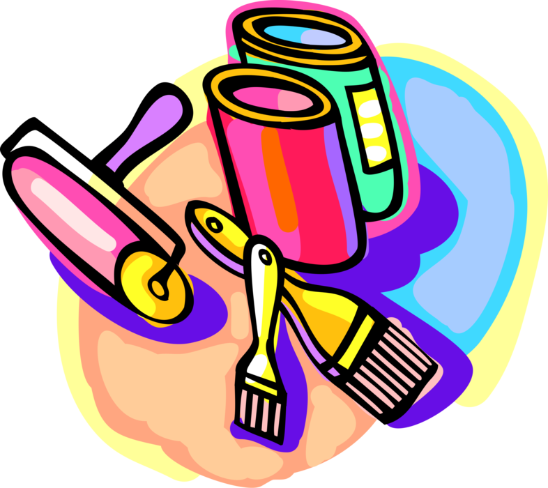 Vector Illustration of Home Renovation and Decoration Paint and Paintbrushes