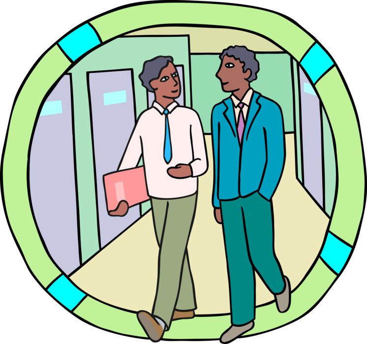 Vector Illustration of Office Workers Converse Walking Down the Hall