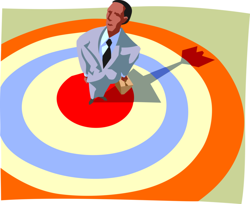 Vector Illustration of Businessman Caught in The Bull's-Eye Bullseye