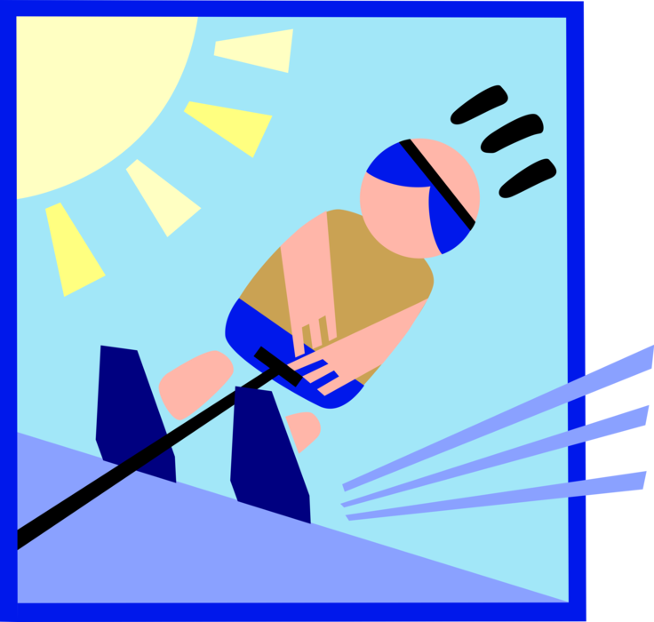 Vector Illustration of Summer Water Skier Having Fun Water Skiing on Water