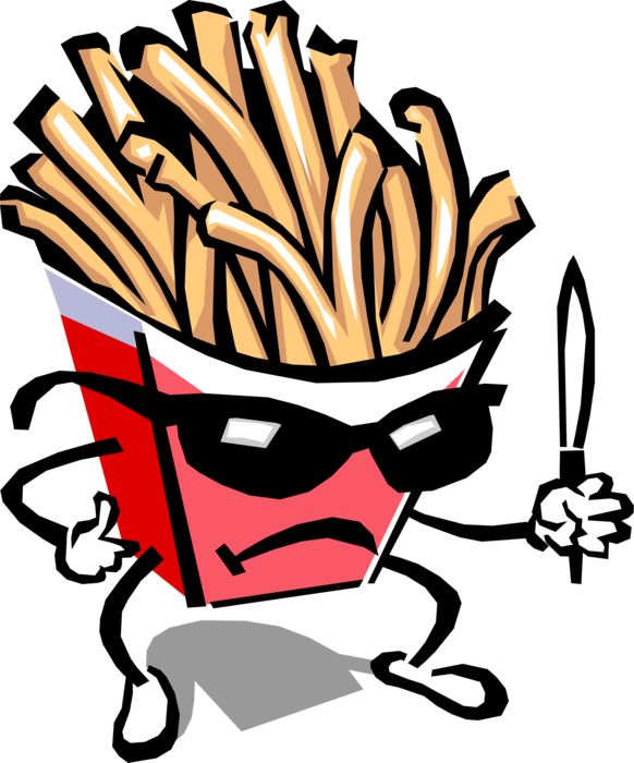 Vector Illustration of Anthropomorphic French Fry Guy with Sunglasses