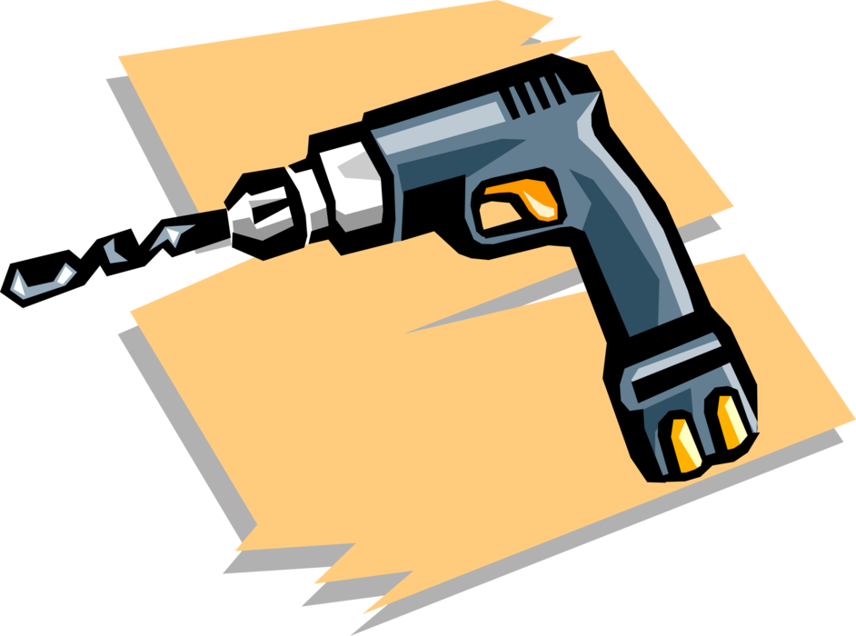 Vector Illustration of Portable Electric Powered Drill Tool 