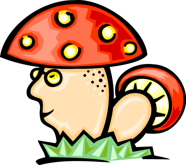 Vector Illustration of Anthropomorphic Mushroom or Toadstool Fleshy Spore-Bearing Fungus Food