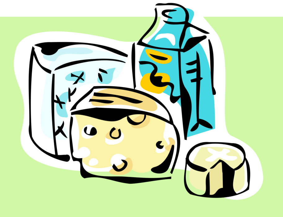 Vector Illustration of Dairy Products Milk and Cheese