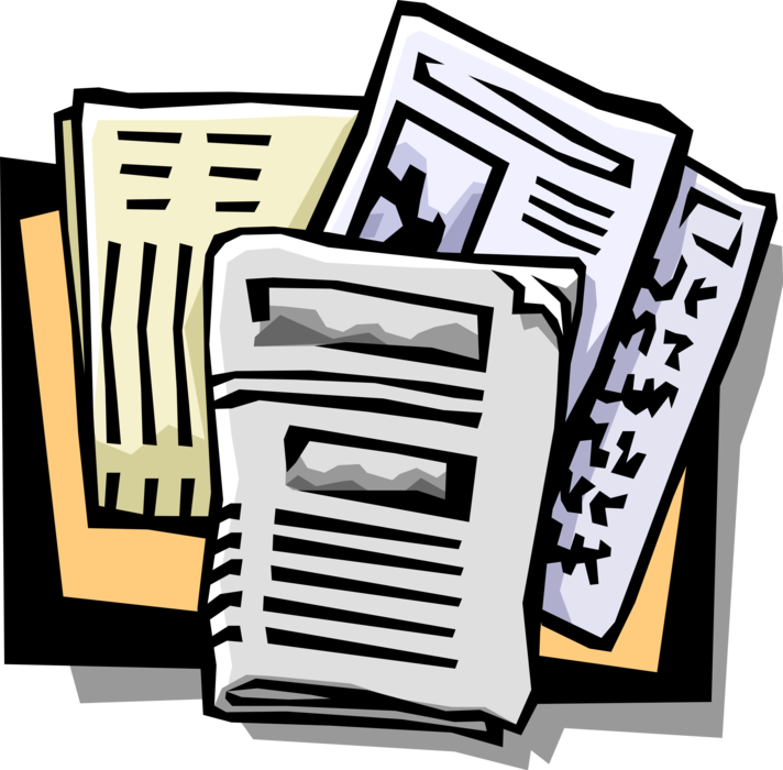 Vector Illustration of Newspaper Serial Publication Containing News, Articles, and Advertising