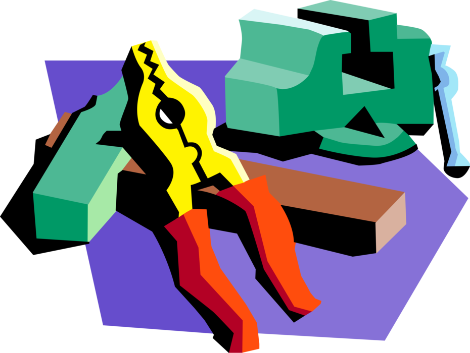 Vector Illustration of Workbench Vise or Vice with Two Parallel Jaws Secure Objects with Pliers