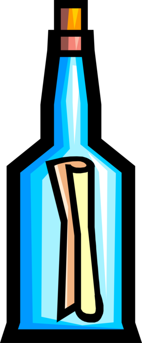 Vector Illustration of Message in Bottle Metaphor of Struggle to Break Free From Isolation and Communicate