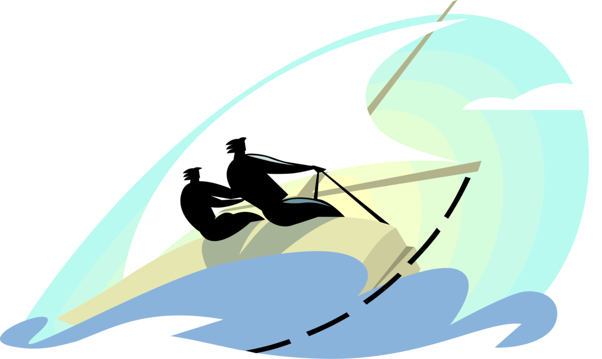 Vector Illustration of Businessmen Sailing on Sailboat