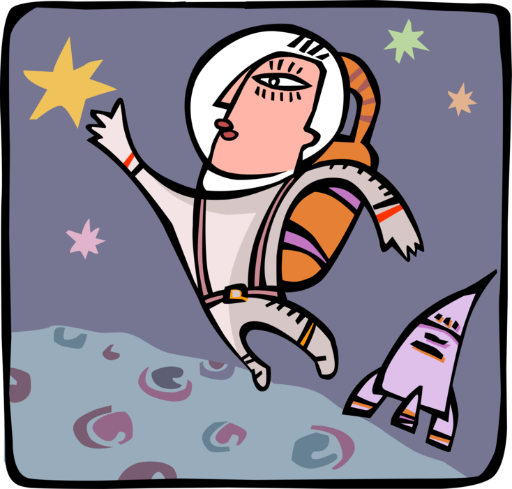 Vector Illustration of Astronaut Floats in Space and Reaches for Star