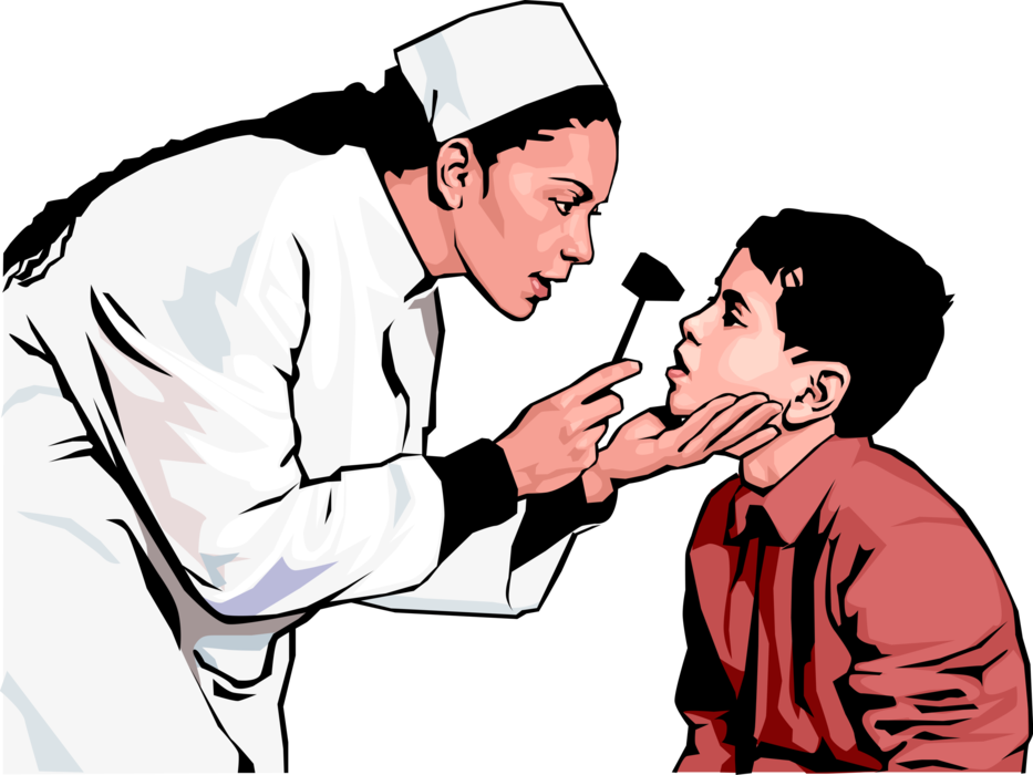 Vector Illustration of Physician Checks Patient's Eyes with Ophthalmoscope