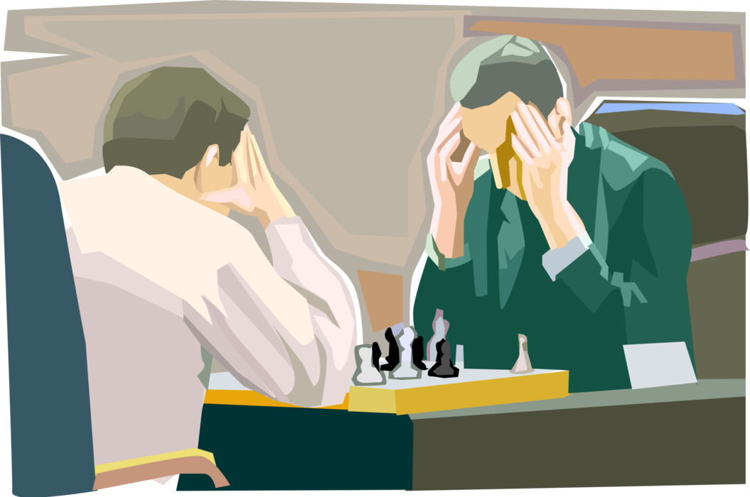 Vector Illustration of Strategy Board Game of Chess Master Playing Competitor