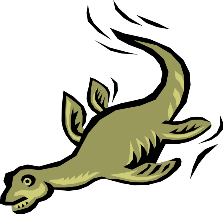 Vector Illustration of Prehistoric Amphibious Swimming Dinosaur