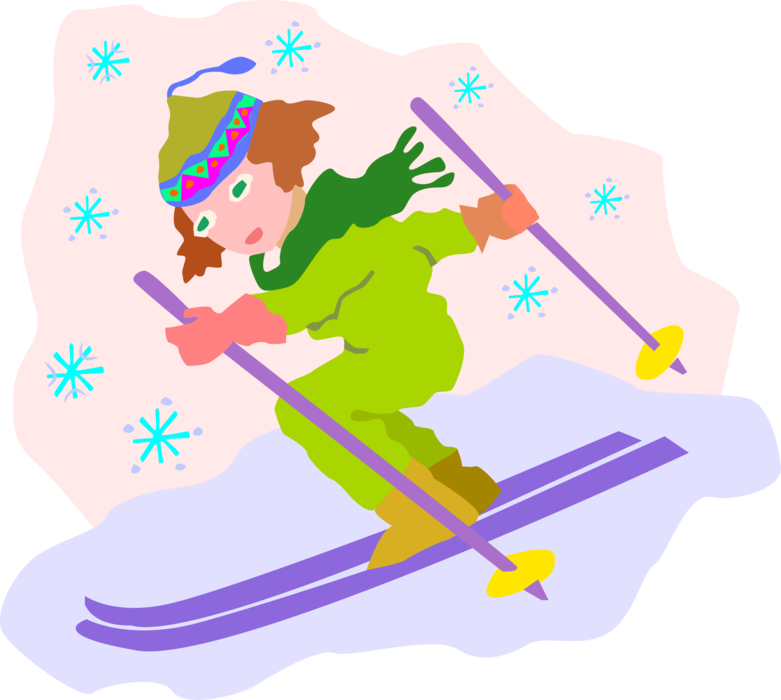 Vector Illustration of Alpine Downhill Skier Skiing Down Hill on Skis
