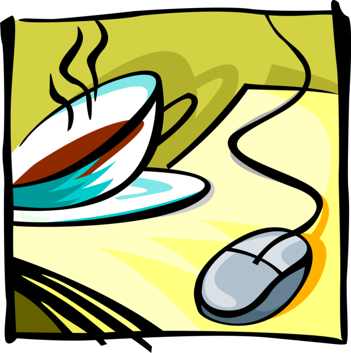 Vector Illustration of Cup of Coffee with Computer Mouse and Paperwork