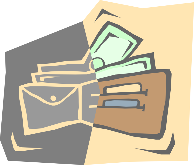 Vector Illustration of Wallet, Pocketbook with Cash Money