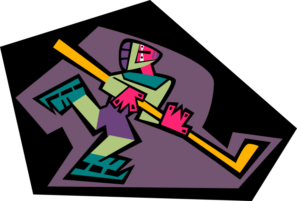 Vector Illustration of Sport of Ice Hockey Player Skating with Stick