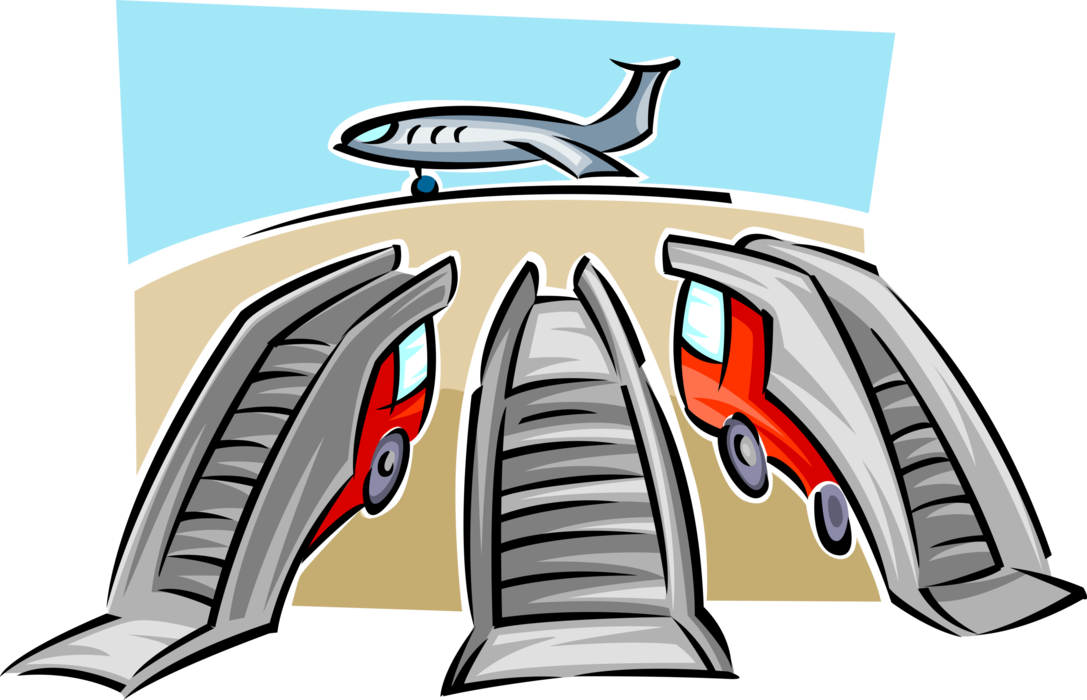Vector Illustration of Stairway on Airport Runway for Loading Passengers on Passenger Jet Aircraft Airplanes