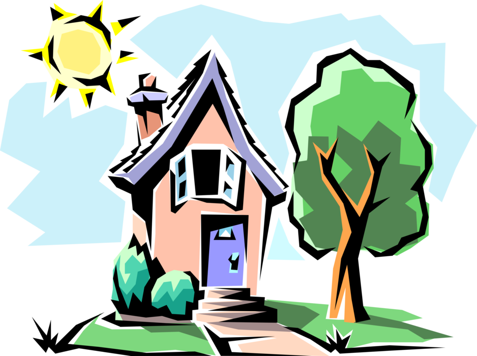 Vector Illustration of Urban Family Home Residence House in Summer