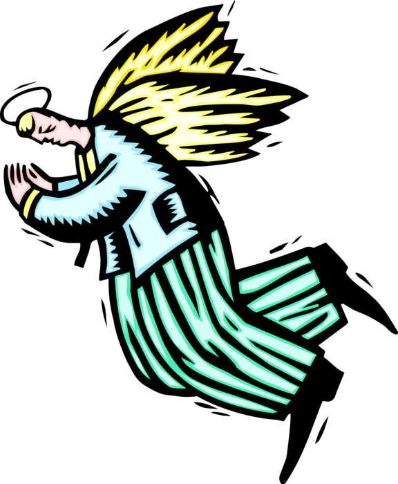 Vector Illustration of Businessman Spiritual Angel with Wings and Halo Flying