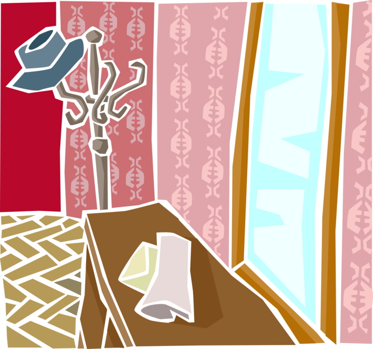 Vector Illustration of House Interior Coat and Hat Rack
