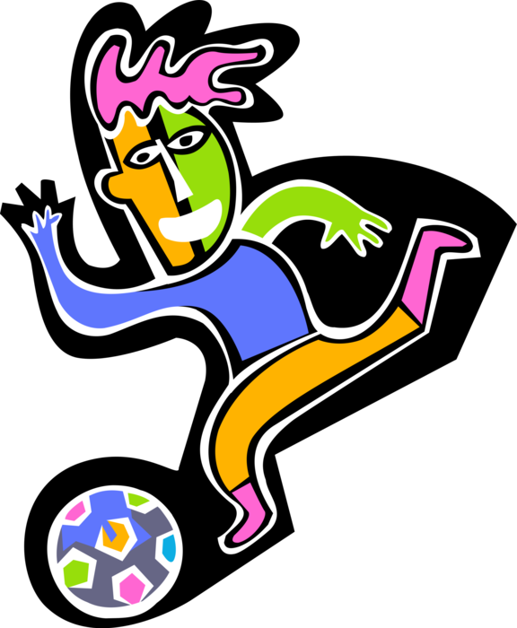 Vector Illustration of Sport of Soccer Football Player Kicking Soccer Ball