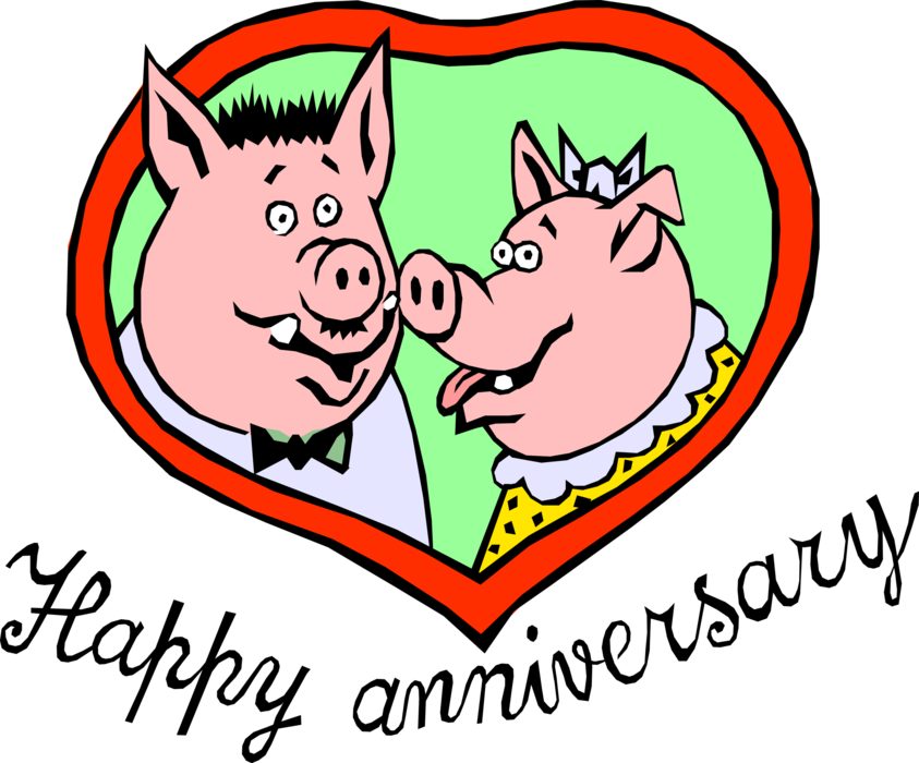 Vector Illustration of Happy Anniversary Pigs Made for Each Other Happy as Pigs in Poke