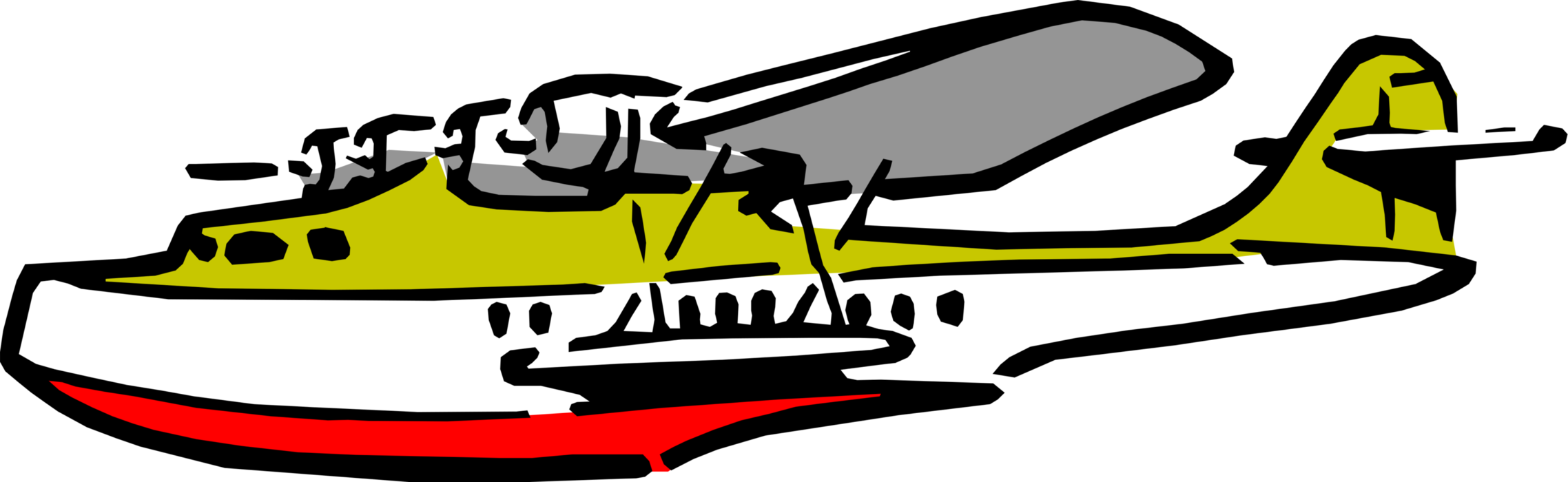 Vector Illustration of Floatplane or Float Plane Seaplane with Pontoons Providing Buoyancy