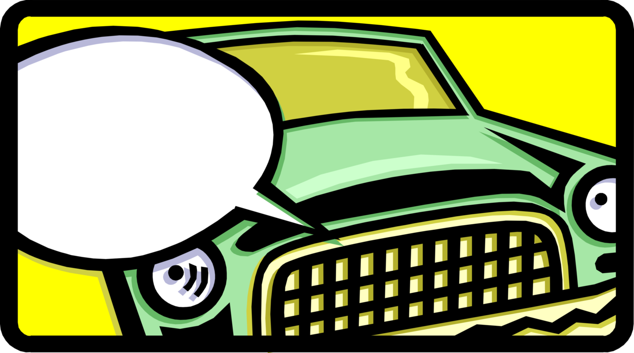 Vector Illustration of Automobile Car Motor Vehicle with Word Balloon