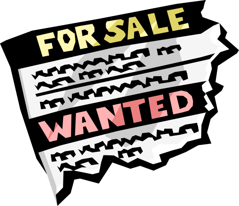 Vector Illustration of For Sale Newspaper Classified Advertisement