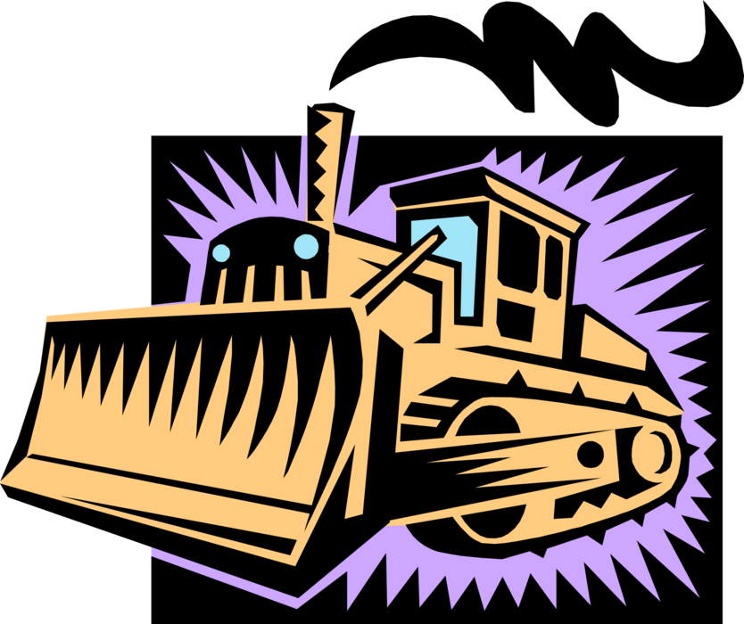 Vector Illustration of Construction Industry Heavy Machinery Equipment Earth Moving Bulldozer Continuous Tracked Tractor