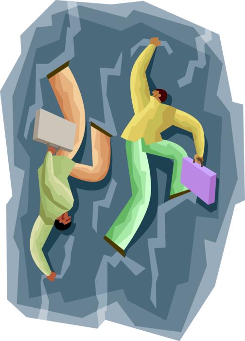 Vector Illustration of Businessmen Rock Climbers Climbing in Different Directions