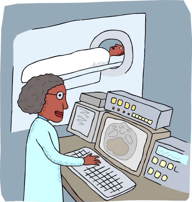 Vector Illustration of Medical Technician Performs CT Scan X-ray Computed Tomography