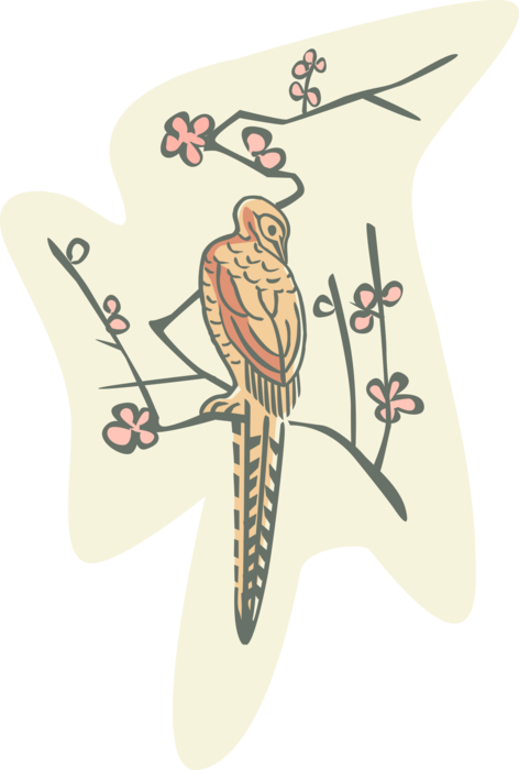 Vector Illustration of Feathered Bird in Tree