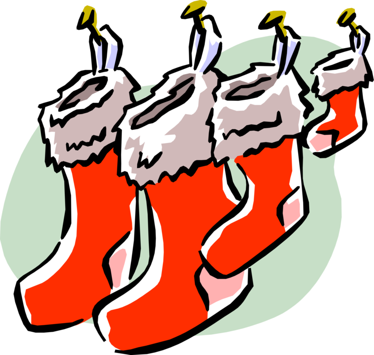 Vector Illustration of Festive Season Christmas Stockings Hung by the Chimney with Care
