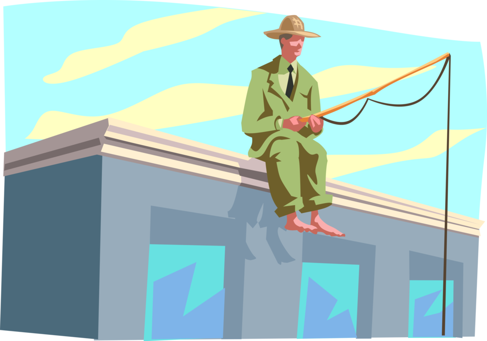 Vector Illustration of Executives Fishing for New Business Opportunity Prospects