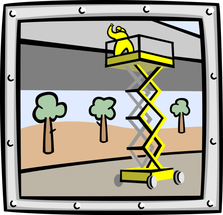 Vector Illustration of Building Construction Industry Elevated Work Platform