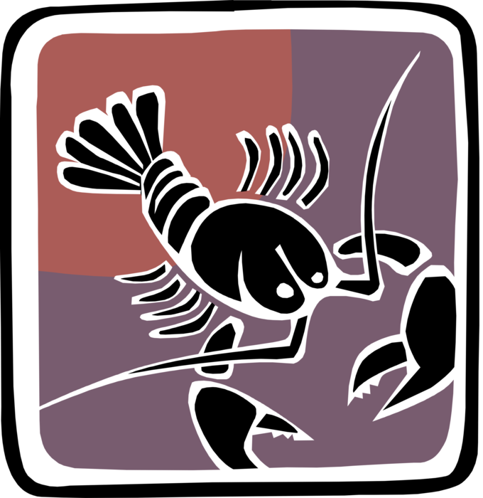 Vector Illustration of Symbolic Clawed Lobster Shellfish Marine Crustacean