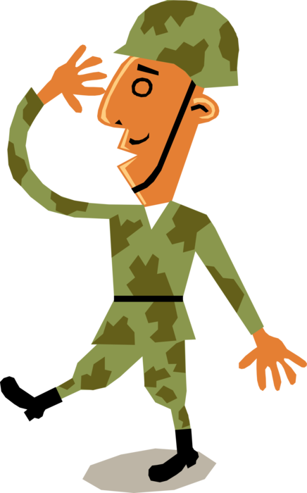 Vector Illustration of Commanding Officer Salutes His Soldier Troops
