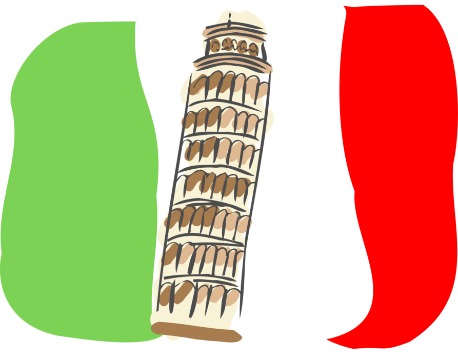 Vector Illustration of Leaning Tower of Pisa Campanile Freestanding Cathedral Bell Tower, Italy